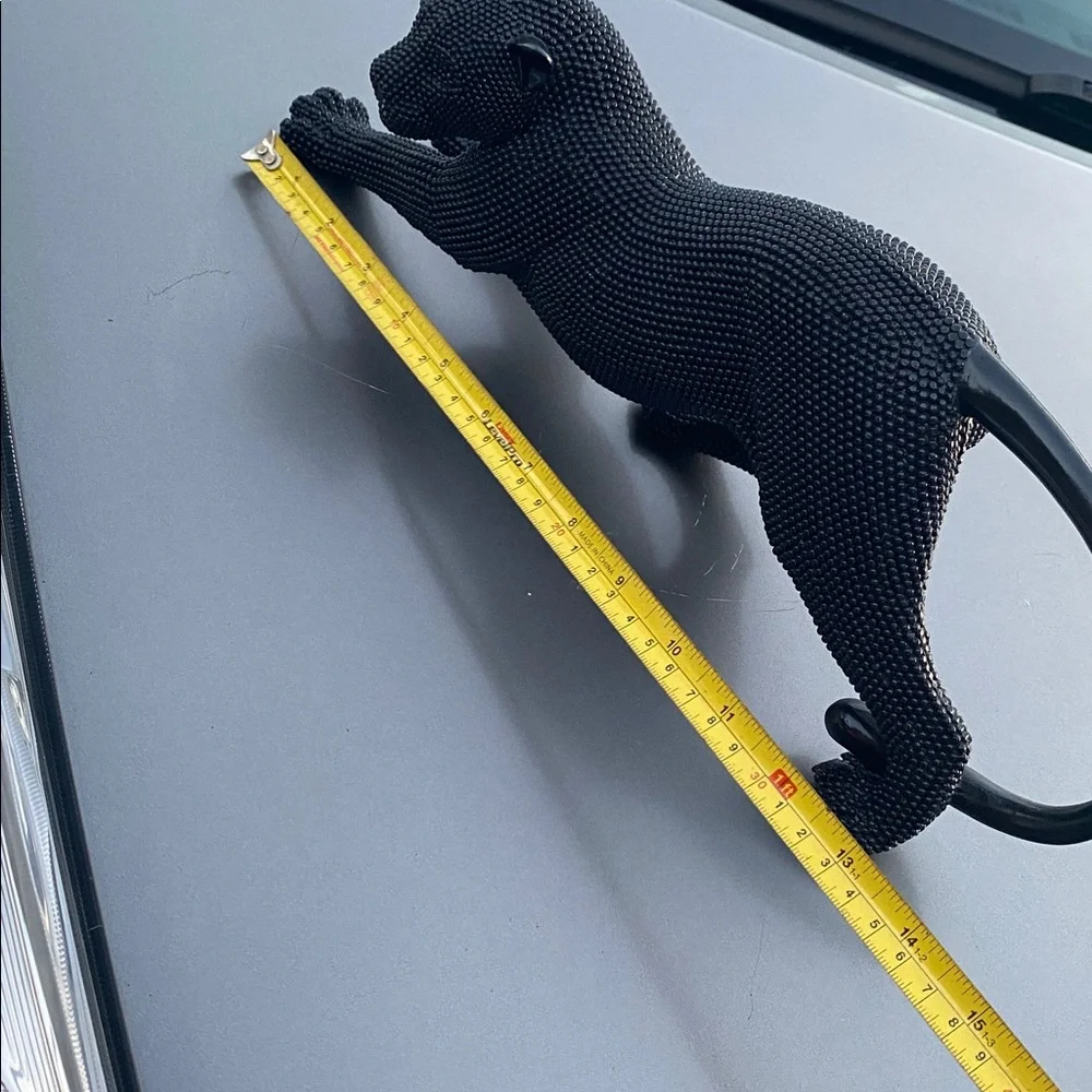 Stretching Panther Black Resin Sculpture With Bead Texture 15